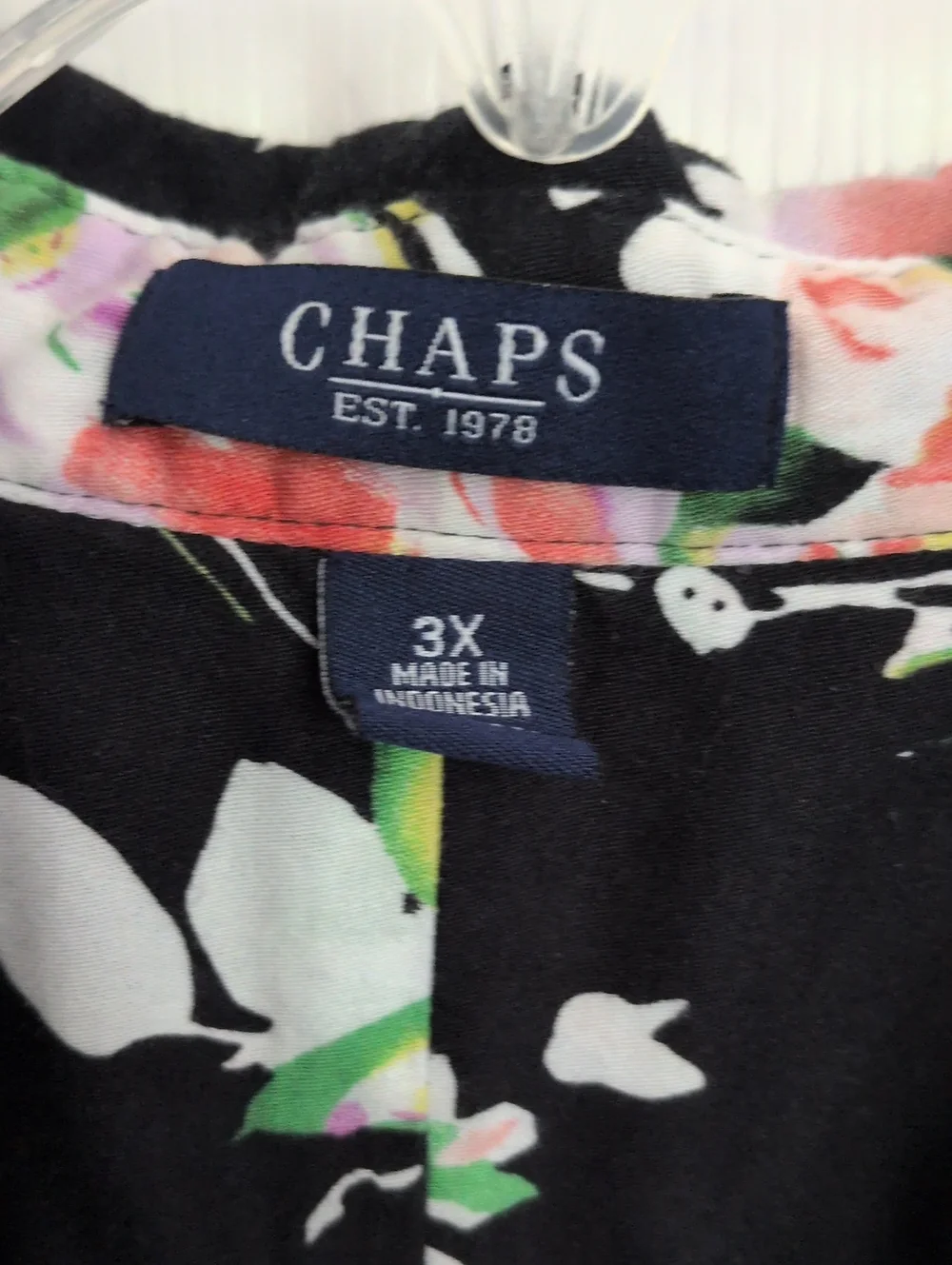 Chaps Black Floral 3/4 Sleeve Button Down - 3X